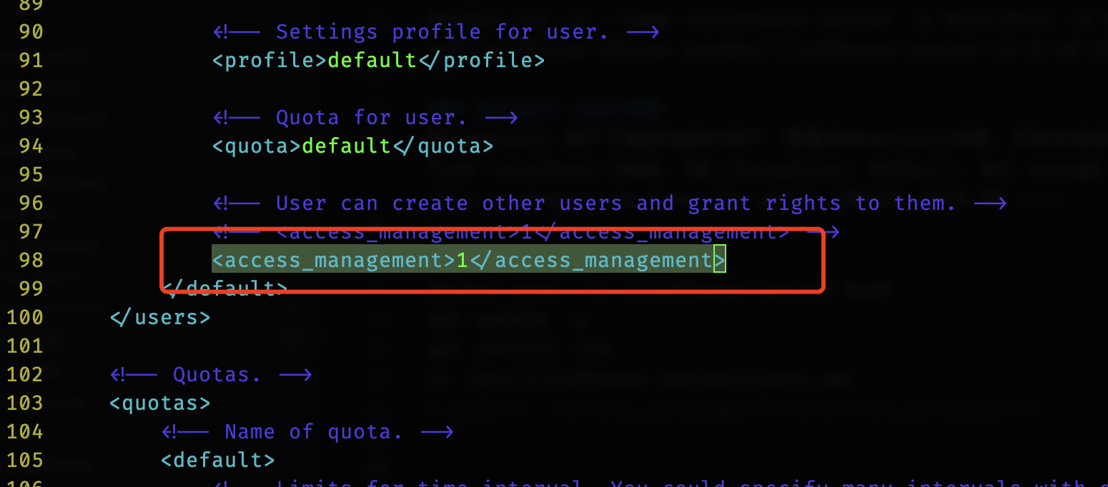 access management for default user